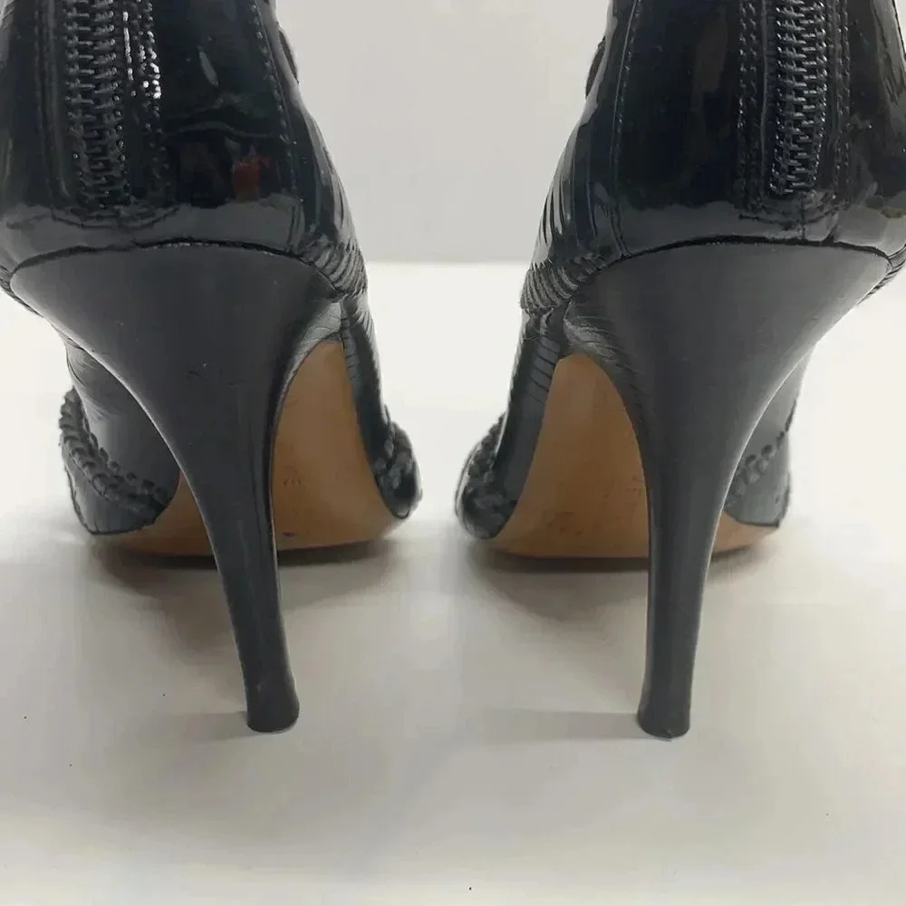 Givenchy High Heel Shoes Patent Leather Textured Open Toe Black Size EU 35 US 5